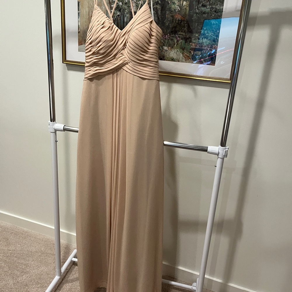 Azazie Cream Ruched Wrap Gown for Wedding Guest